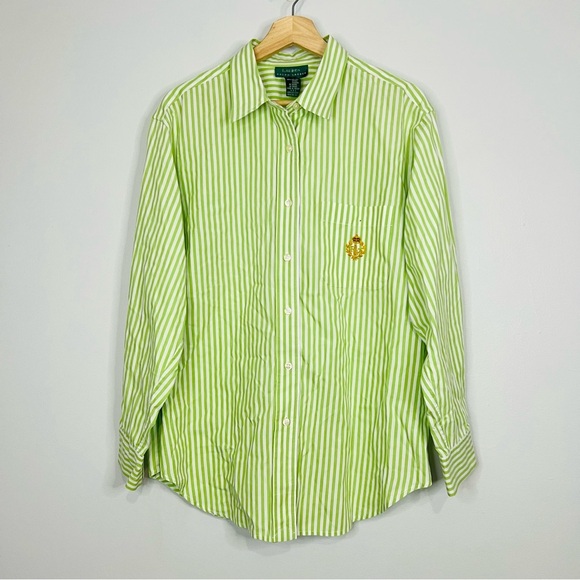 Ralph Lauren Tops - Lauren Ralph Lauren Green Striped Oversized Oxford Shirt 16